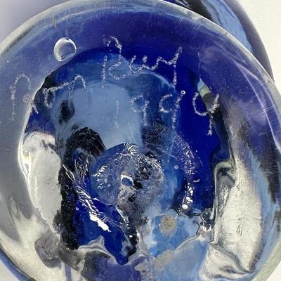 Signed Ray Ron Hand Blown Glass Blue Birds (2)