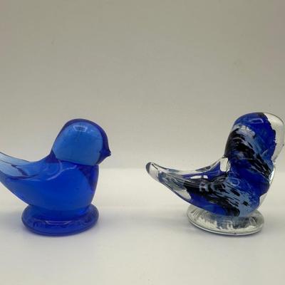 Signed Ray Ron Hand Blown Glass Blue Birds (2)