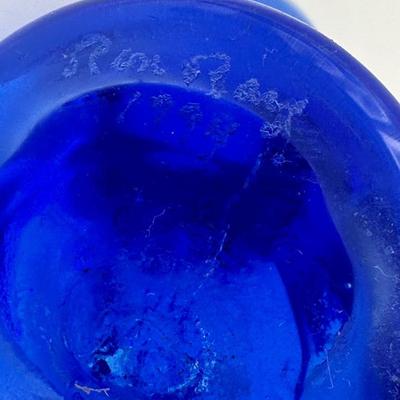 Signed Ray Ron Hand Blown Glass Blue Birds (2)