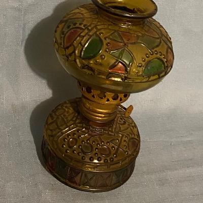 Vintage Stain Glass Style Oil Lamp