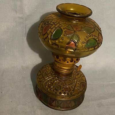 Vintage Stain Glass Style Oil Lamp