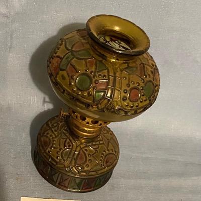 Vintage Stain Glass Style Oil Lamp