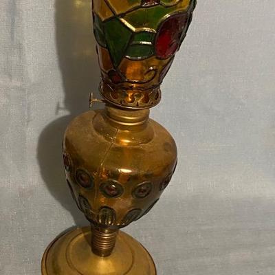 Vintage Stain Glass Style Oil Lamp