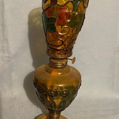 Vintage Stain Glass Style Oil Lamp