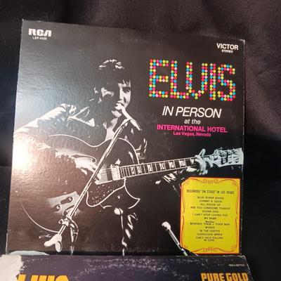 2 ELVIS VINYL RECORDS "ELVIS IN PERSON" (FAIR) "ELVIS PURE GOLD" (ALBUM IS GOOD)