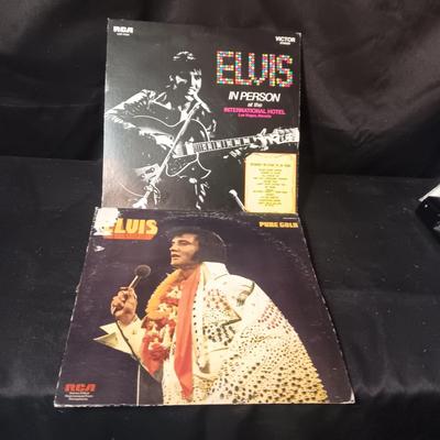 2 ELVIS VINYL RECORDS "ELVIS IN PERSON" (FAIR) "ELVIS PURE GOLD" (ALBUM IS GOOD)