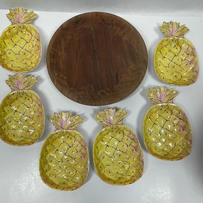 Backyard Wine Bar Lot - ice bucket, wine cooler, wooden bowl, pineapple plates, and more