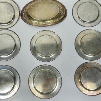 Silver-plate Lot -Dessert plates & small platter monogrammed