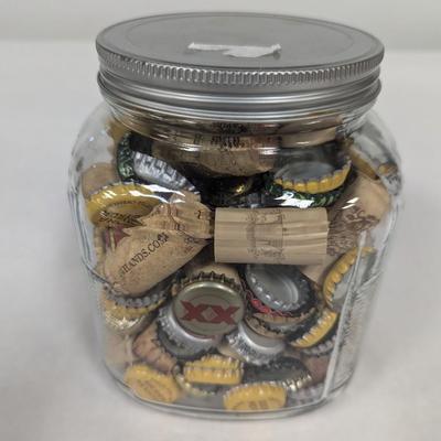Jar Of Bottle Cap & Corks