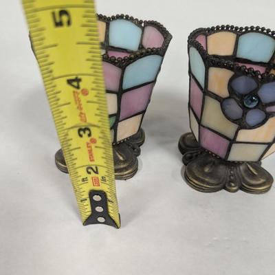 PartyLite Hydrangea Stained Glass Tiffany Style Votive Tea Light Candle Holders