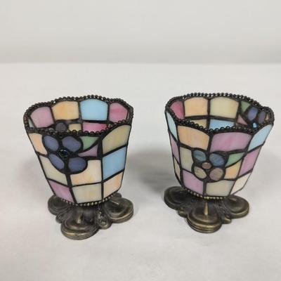 PartyLite Hydrangea Stained Glass Tiffany Style Votive Tea Light Candle Holders