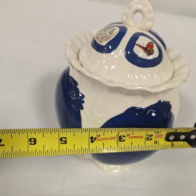 Ceramic Cookie Jar The lid has Butterflies & Bird Designs