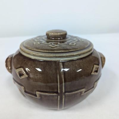 Monmouth Pottery Bean Pot Cookie Jar Native Tribal Geometric Diamond Design USA