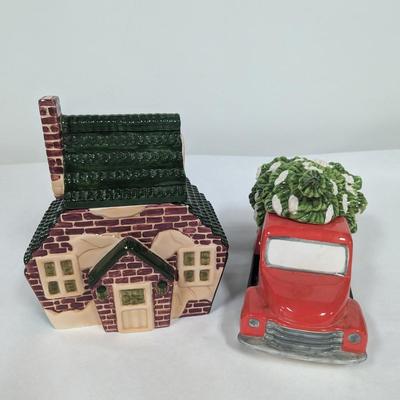 Vintage Cookie Jars Cracker Barrel Christmas Car & Brick House