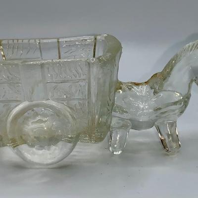 Antique Glass Candy Container - Donkey Pulling Cart