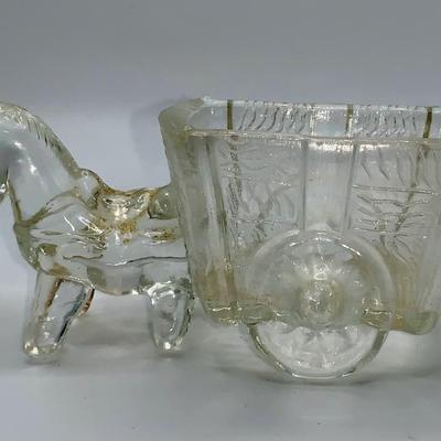 Antique Glass Candy Container - Donkey Pulling Cart