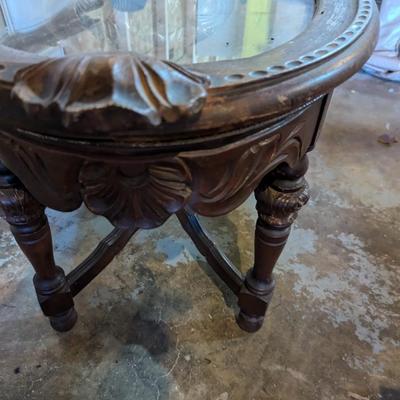Antique Glass Top Butler Table Carved Sea Nymph