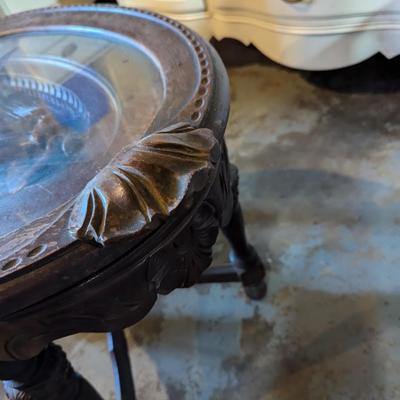 Antique Glass Top Butler Table Carved Sea Nymph