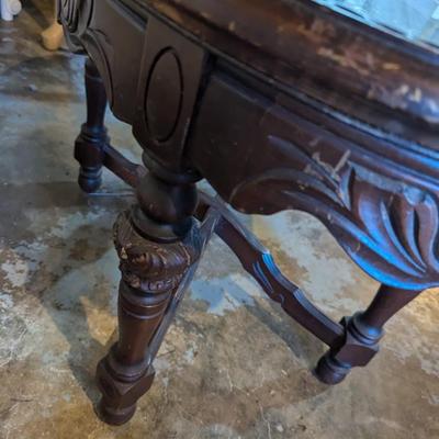 Antique Glass Top Butler Table Carved Sea Nymph
