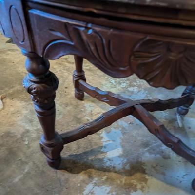 Antique Glass Top Butler Table Carved Sea Nymph