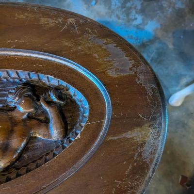 Antique Glass Top Butler Table Carved Sea Nymph