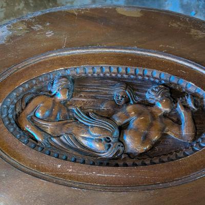 Antique Glass Top Butler Table Carved Sea Nymph