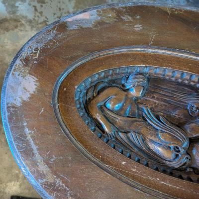 Antique Glass Top Butler Table Carved Sea Nymph