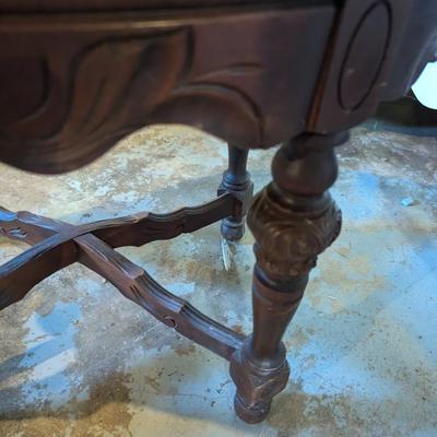 Antique Glass Top Butler Table Carved Sea Nymph