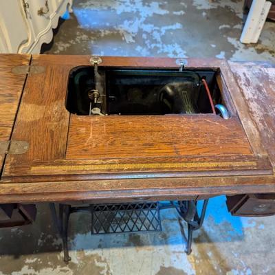 Vintage Sewing Cabinet With Plymouth Machine On Wheels