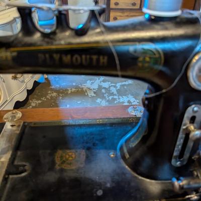Vintage Sewing Cabinet With Plymouth Machine On Wheels