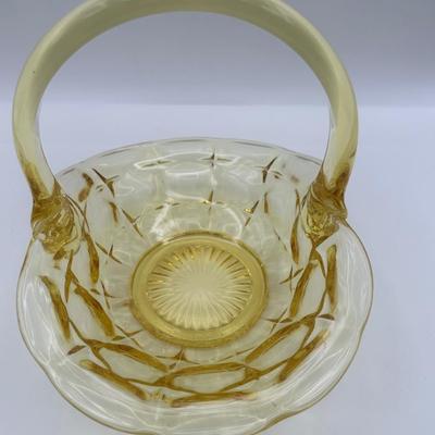 Vintage Indiana Glass Yellow Basket Stamped J.D.