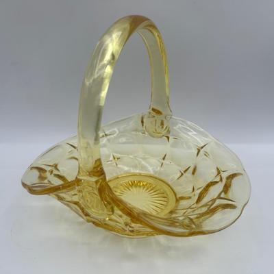 Vintage Indiana Glass Yellow Basket Stamped J.D.
