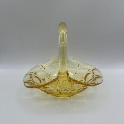 Vintage Indiana Glass Yellow Basket Stamped J.D.