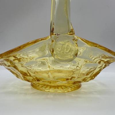 Vintage Indiana Glass Yellow Basket Stamped J.D.