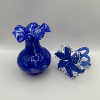 Blown Flower Art Glass and a Ruffled Edged Vase