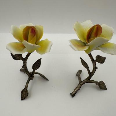 Vintage Capodimonte Napoleon Porcelain Flower Set