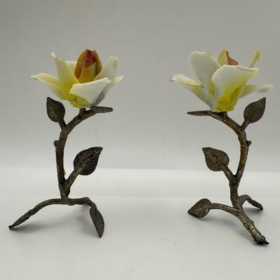 Vintage Capodimonte Napoleon Porcelain Flower Set