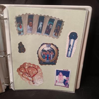 ELVIS PRESLEY SCRAPBOOK INCLUDES TRADING CARDS, CD AND PHOTO ON WOOD