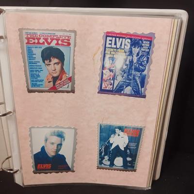 ELVIS PRESLEY SCRAPBOOK INCLUDES TRADING CARDS, CD AND PHOTO ON WOOD