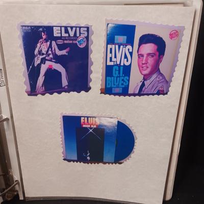 ELVIS PRESLEY SCRAPBOOK INCLUDES TRADING CARDS, CD AND PHOTO ON WOOD