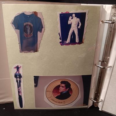 ELVIS PRESLEY SCRAPBOOK INCLUDES TRADING CARDS, CD AND PHOTO ON WOOD