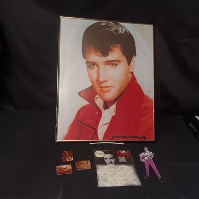 FRAMED ELVIS POSTER AND SOME MAGNETS