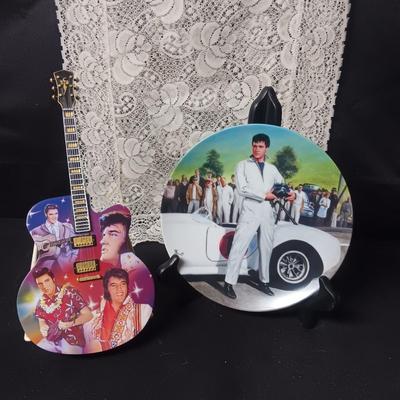 A LEGEND IN LIGHTS ELVIS GUITAR AND ELVIS PLATE