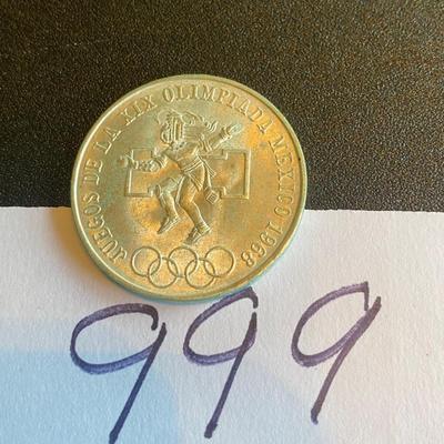 1968 25 Peso Mexico Olympic Silver Coin