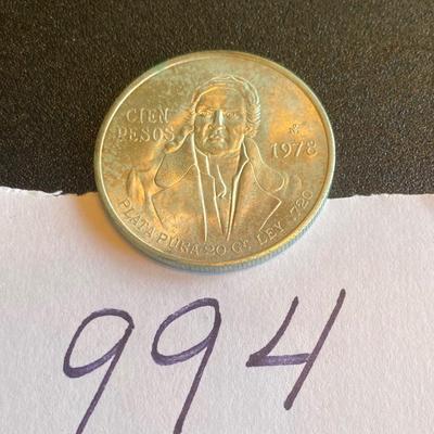 Mexico 1978 100 Peso Silver Coin