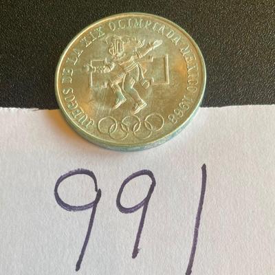 Mexico 1968 Olympic Silver Coin