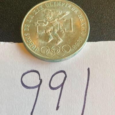 Mexico 1968 Olympic Silver Coin