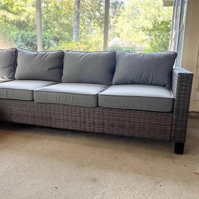 CREATIVE COURTYARDS INT. ~ Five (5) Piece Outdoor Sectional Resin Wicker With Table & Two Ottomans