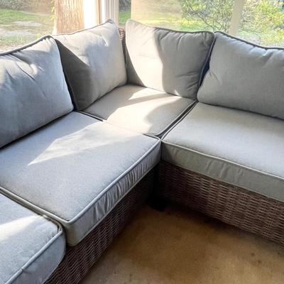 CREATIVE COURTYARDS INT. ~ Five (5) Piece Outdoor Sectional Resin Wicker With Table & Two Ottomans