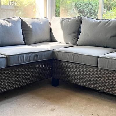 CREATIVE COURTYARDS INT. ~ Five (5) Piece Outdoor Sectional Resin Wicker With Table & Two Ottomans